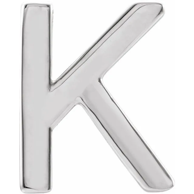 14K White Gold Single Initial K Earring