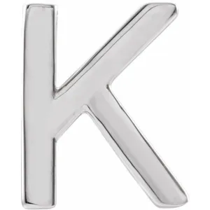 14K White Gold Single Initial K Earring