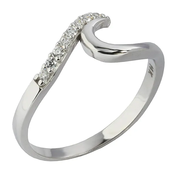 14K White Gold Wave with CZ Ring