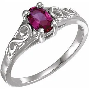 14K White July Youth Imitation Birthstone Ring