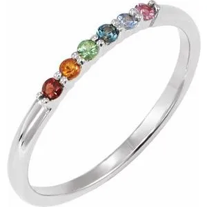 14K White Natural Multi-Gemstone Rainbow Stackable Ring