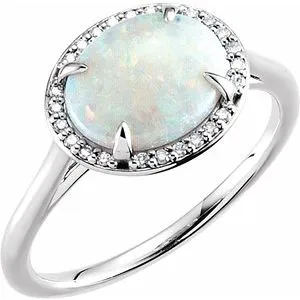14K White Opal & .06 CTW Diamond Ring