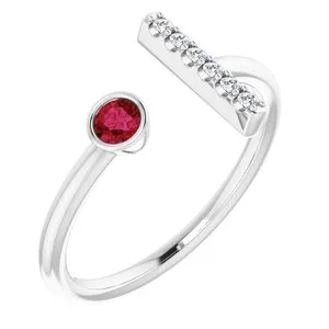 14K White Ruby & .05 CTW Diamond Bar Ring