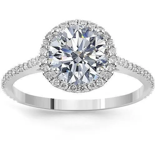 14K White Solid Gold Womens Diamond Petite Pave Floating Halo Engagement Ring 1.95 Ctw