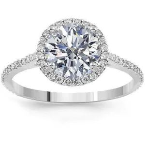 14K White Solid Gold Womens Diamond Petite Pave Floating Halo Engagement Ring 1.95 Ctw