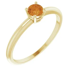 14K Yellow 3 mm Round Citrine Birthstone Ring Size 3