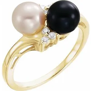 14K Yellow Akoya Cultured Black & White Pearl & 1/10 CTW Diamond Ring