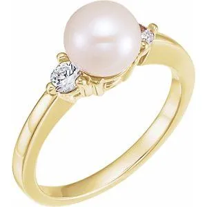 14K Yellow Akoya Cultured Pearl & 1/6 CTW Diamond Ring