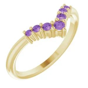 14K Yellow Amethyst Graduated "V" Ring