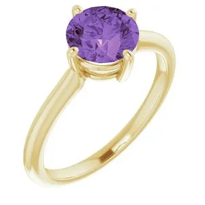 14K Yellow Amethyst Solitaire Ring