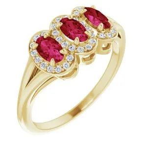 14K Yellow Chatham® Created Ruby & 1/6 CTW Diamond Ring