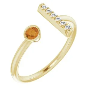 14K Yellow Citrine & .05 CTW Diamond Bar Ring