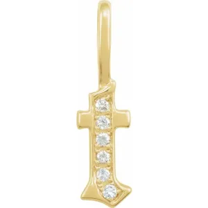 14K Yellow Gold .04 CTW Natural Diamond Gothic Initial T Charm/Pendant