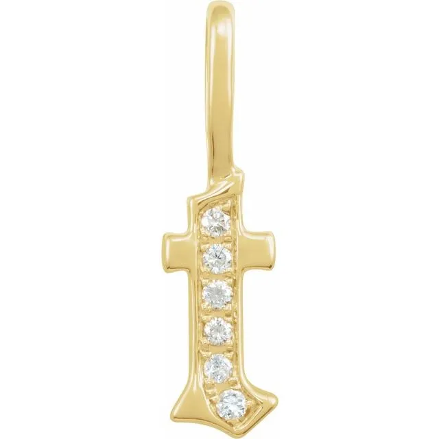 14K Yellow Gold .04 CTW Natural Diamond Gothic Initial T Charm/Pendant