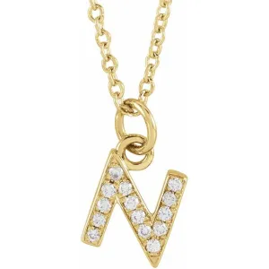 14K Yellow Gold .05 CTW Natural Diamond Petite Initial N 16-18" Necklace