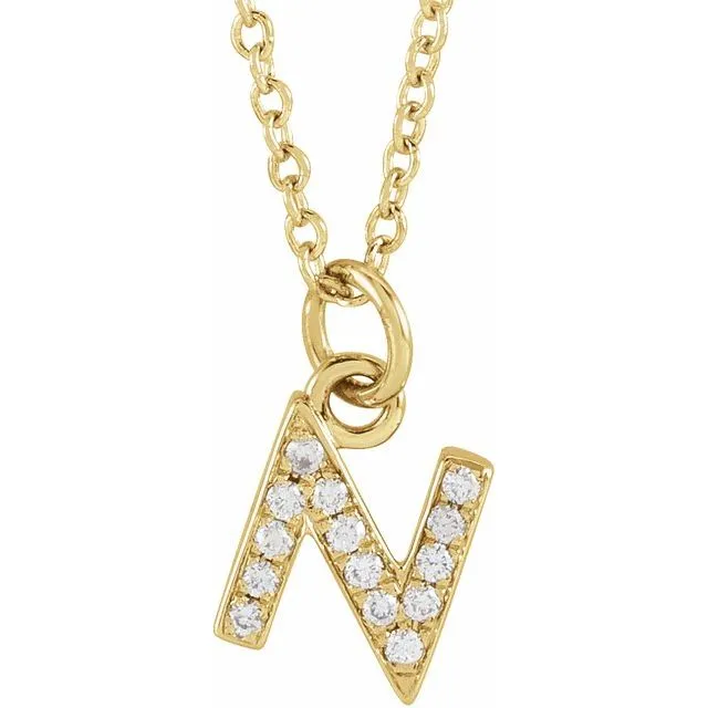 14K Yellow Gold .05 CTW Natural Diamond Petite Initial N 16-18" Necklace