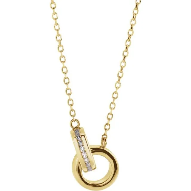 14K Yellow Gold .08 CTW Natural Diamond Interlocking Circle 18" Necklace