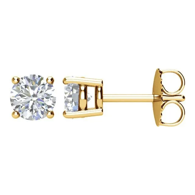 14K Yellow Gold 1 CTW Natural Diamond Stud Earrings with Friction Post