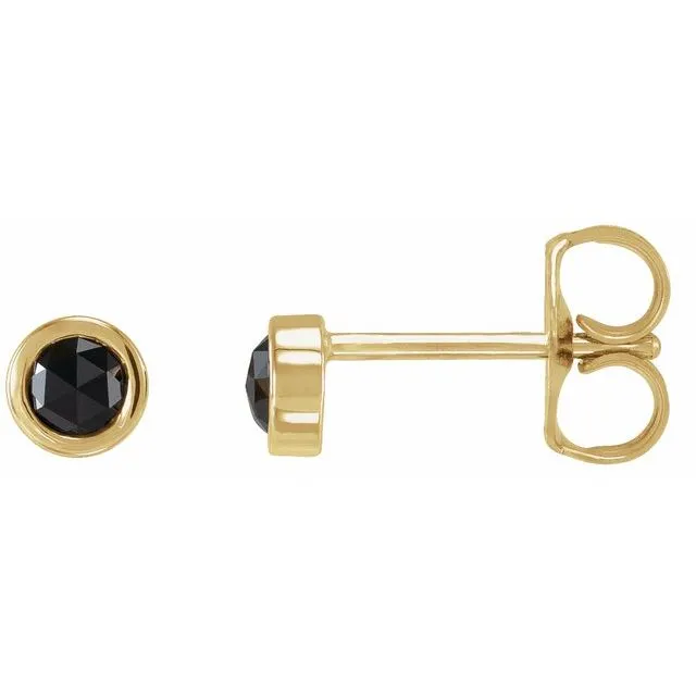 14K Yellow Gold 1/5 CTW Rose Gold-Cut Natural Black Diamond Bezel-Set Earrings