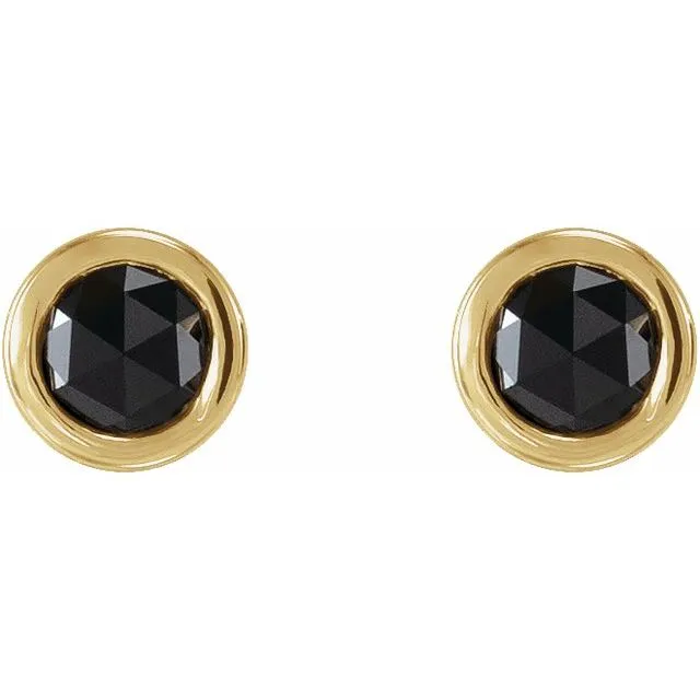 14K Yellow Gold 1/5 CTW Rose Gold-Cut Natural Black Diamond Bezel-Set Earrings