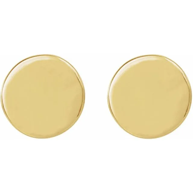 14K Yellow Gold 6.35 mm Engravable Disc Earrings