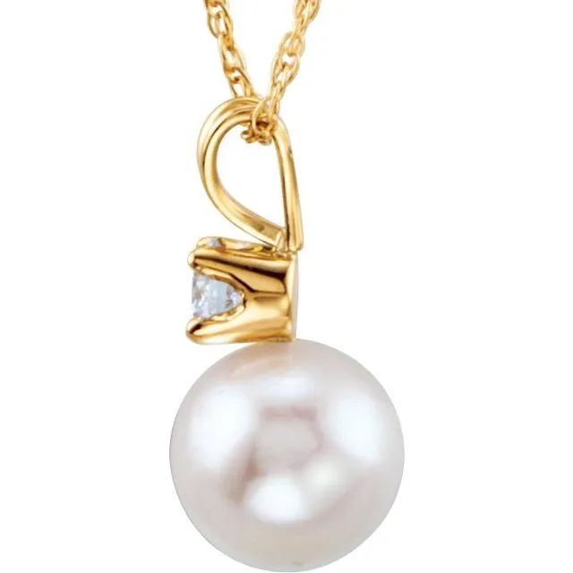 14K Yellow Gold Akoya Cultured Pearl & 1/10 CTW Diamond 18" Necklace