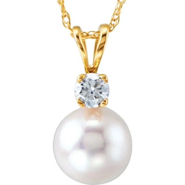 14K Yellow Gold Akoya Cultured Pearl & 1/10 CTW Diamond 18" Necklace