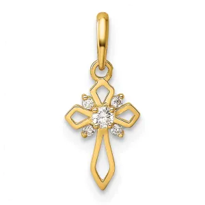14k Yellow Gold Childrens Fancy CZ Cross Pendant