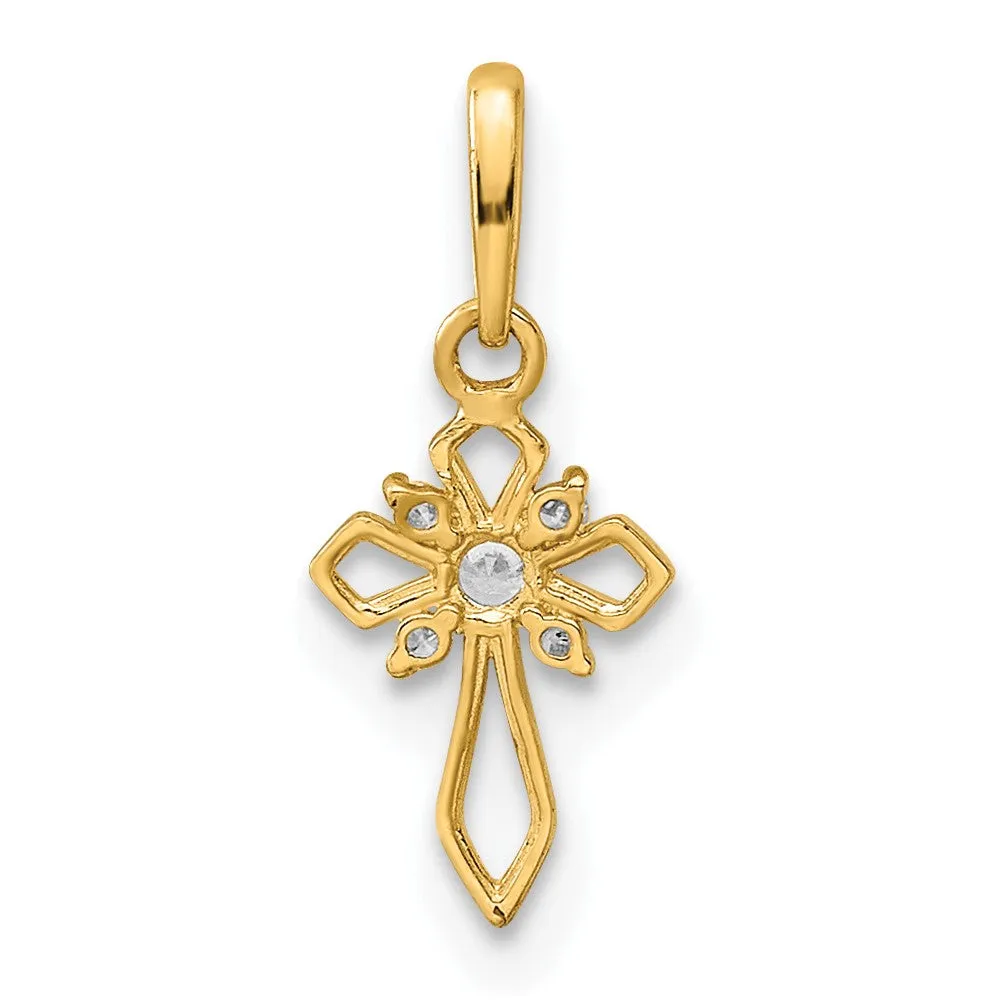 14k Yellow Gold Childrens Fancy CZ Cross Pendant