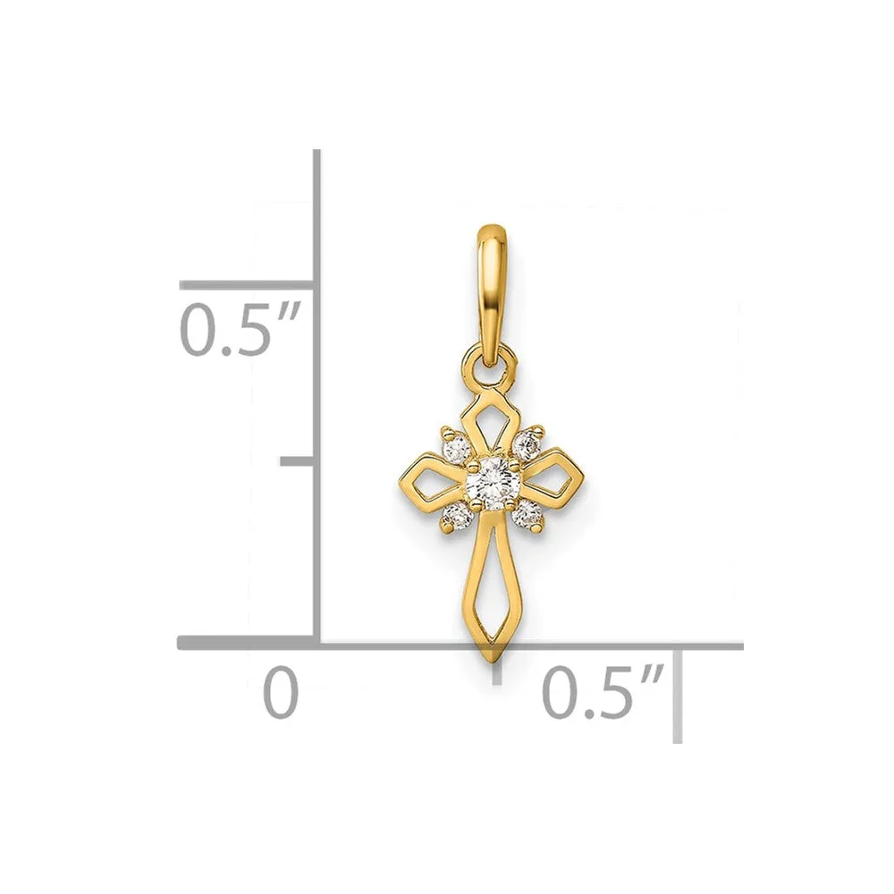 14k Yellow Gold Childrens Fancy CZ Cross Pendant