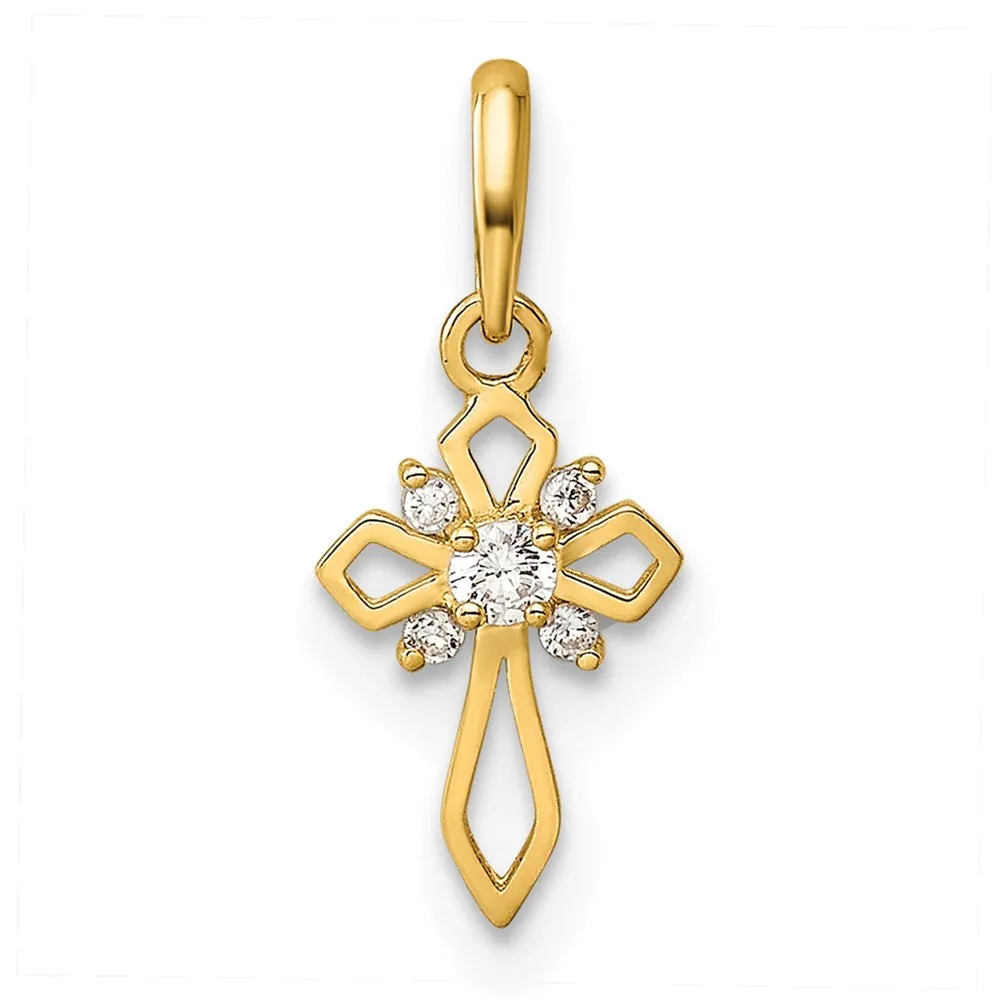 14k Yellow Gold Childrens Fancy CZ Cross Pendant