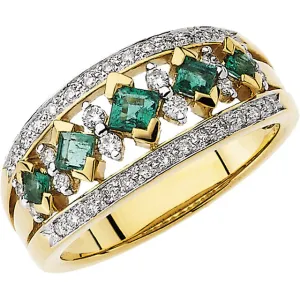 14k Yellow Gold Emerald & 1/4 CTW Diamond Anniversary Band, Size 7