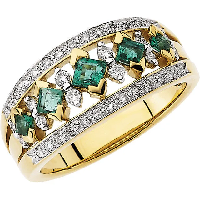 14k Yellow Gold Emerald & 1/4 CTW Diamond Anniversary Band, Size 7