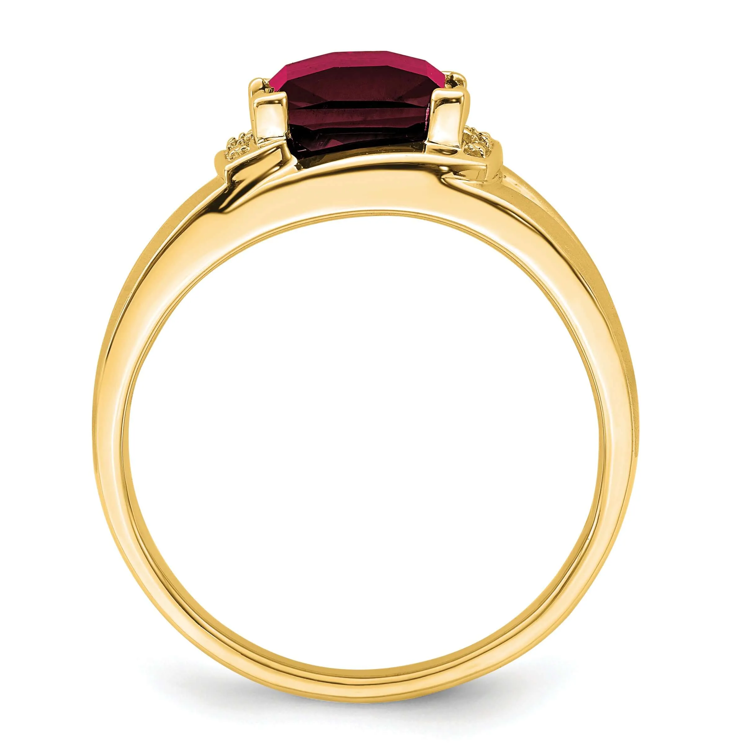 14k Yellow Gold Emerald Cut Created Ruby, Diamond Men's Ring.