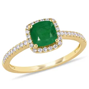 14K Yellow Gold Emerald Diamond Engagement Ring