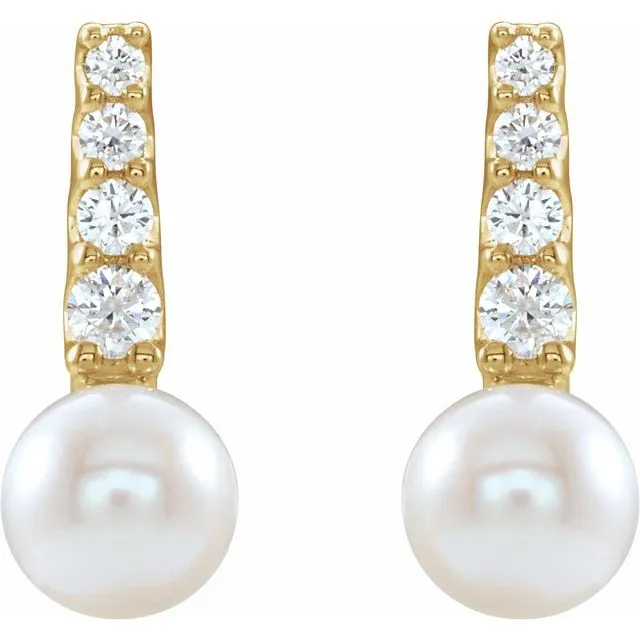 14K Yellow Gold Freshwater Cultured Pearl & 1/6 CTW Natural Diamond Earrings
