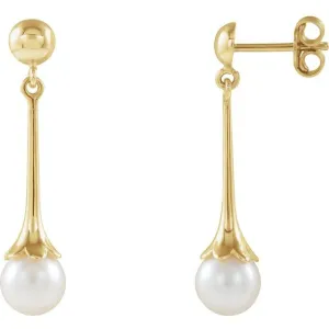 14K Yellow Gold Freshwater Pearl Dangle Earrings with Backs