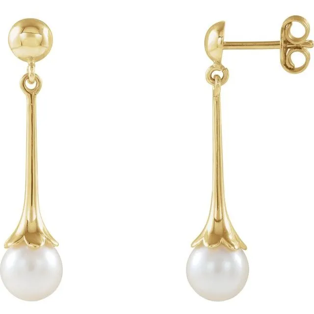 14K Yellow Gold Freshwater Pearl Dangle Earrings with Backs
