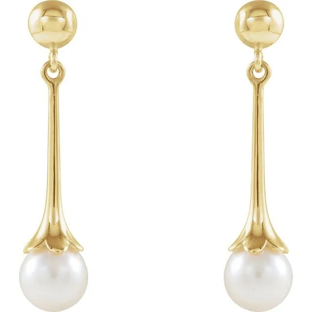 14K Yellow Gold Freshwater Pearl Dangle Earrings with Backs