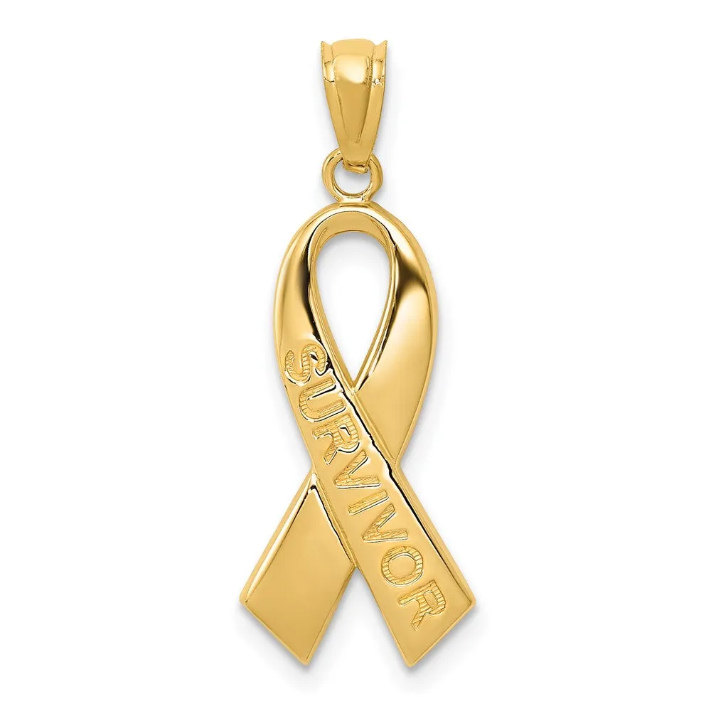 14k Yellow Gold Gold Polished SURVIVOR Ribbon Pendant