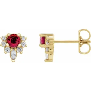 14K Yellow Gold Lab-Grown Ruby & 1/6 CTW Natural Diamond Earrings