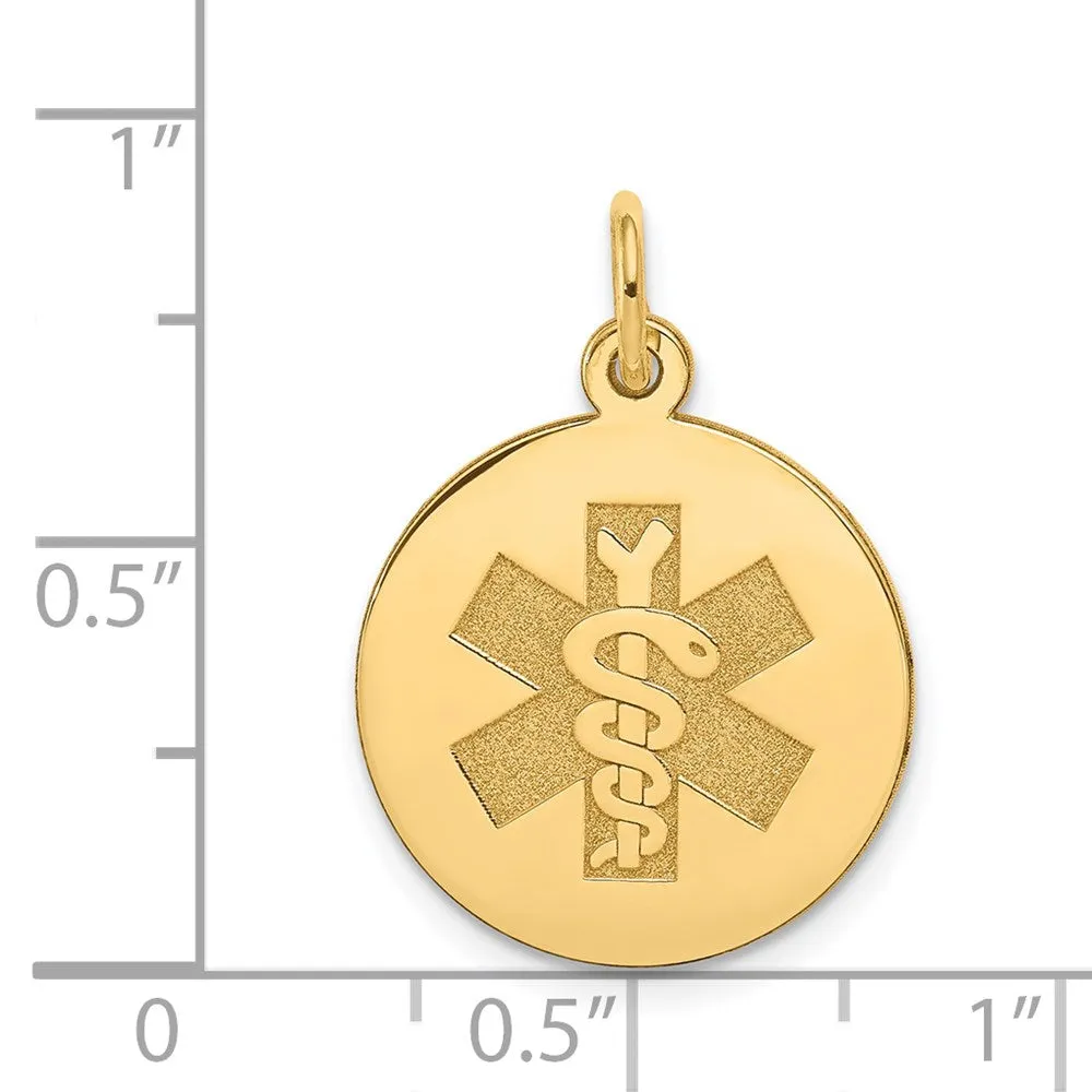 14k Yellow Gold Medical Jewelry Unenameled Pendant