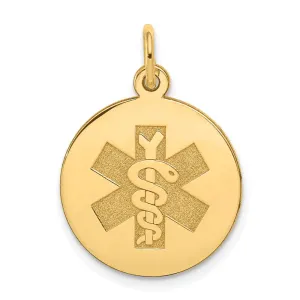 14k Yellow Gold Medical Jewelry Unenameled Pendant