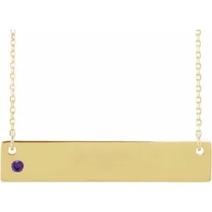 14K Yellow Gold Natural Amethyst Family Bar 16-18" Necklace
