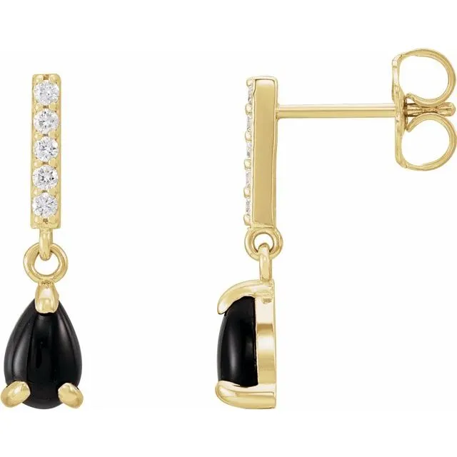 14K Yellow Gold Natural Black Onyx & .08 CTW Natural Diamond Earrings