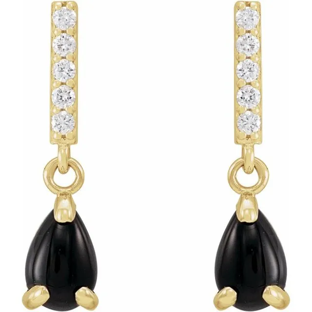 14K Yellow Gold Natural Black Onyx & .08 CTW Natural Diamond Earrings