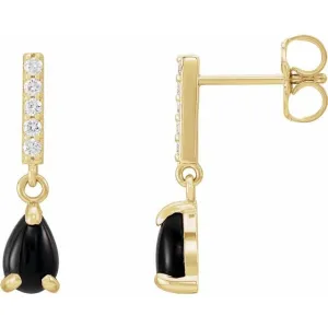 14K Yellow Gold Natural Black Onyx & .08 CTW Natural Diamond Earrings