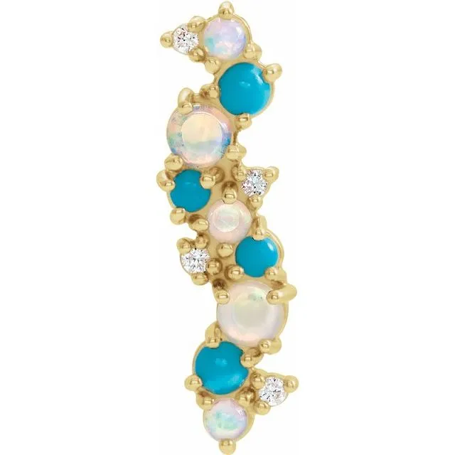 14K Yellow Gold Natural Ethiopian Opal Turquoise & .03 CTW Natural Diamond Scatted Pendant