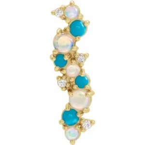 14K Yellow Gold Natural Ethiopian Opal Turquoise & .03 CTW Natural Diamond Scatted Pendant