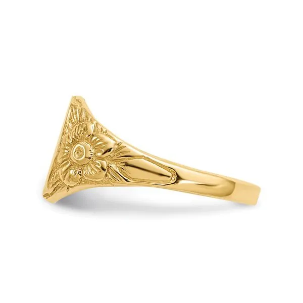 14K Yellow Gold Oval Floral Carved Signet Ring